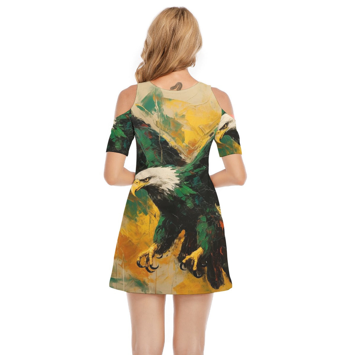 All-Over Print Women's Cold Shoulder Dress | 190GSM Cotton