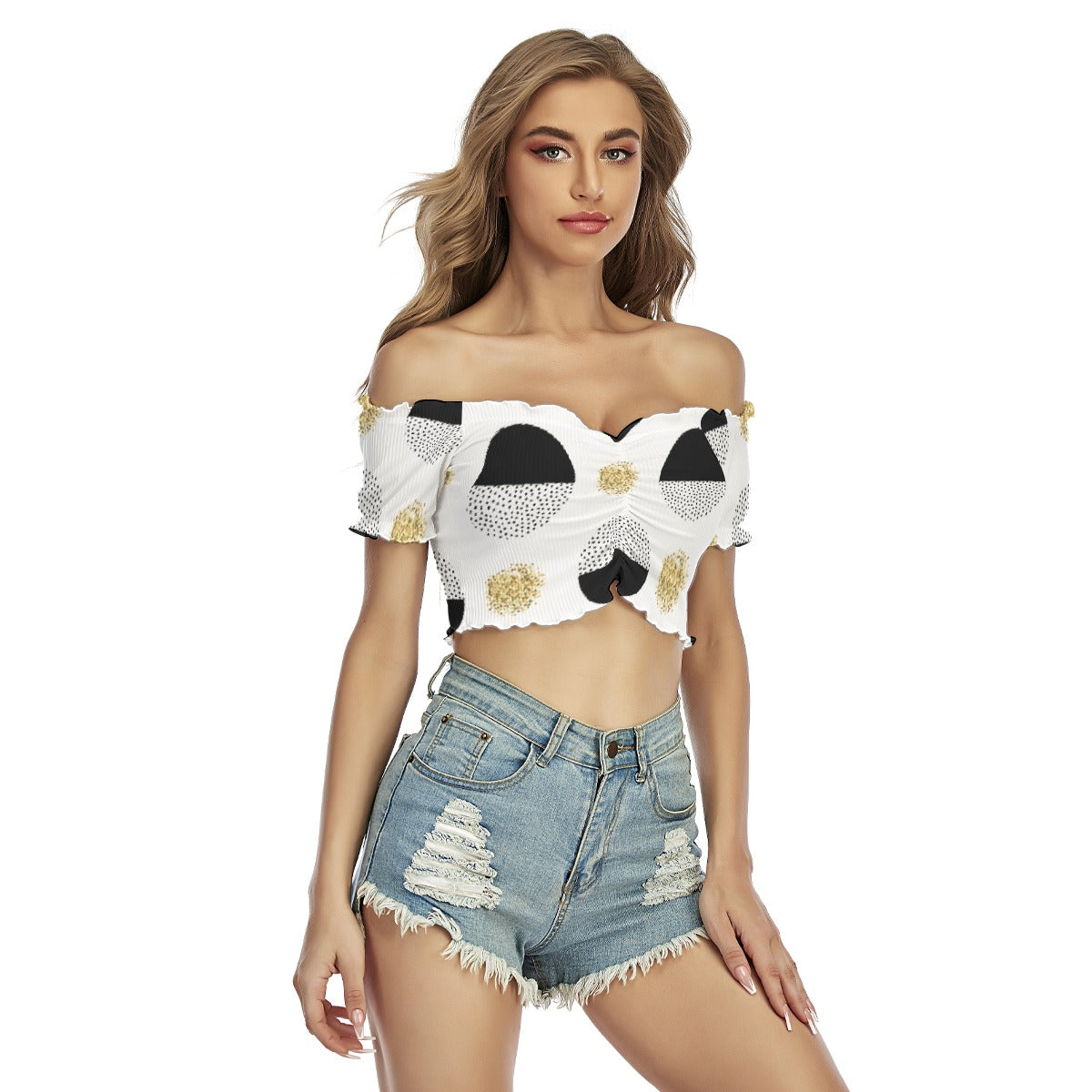 All-Over Print Women's One-shoulder Off-the-navel Short Sleeve T-shirt