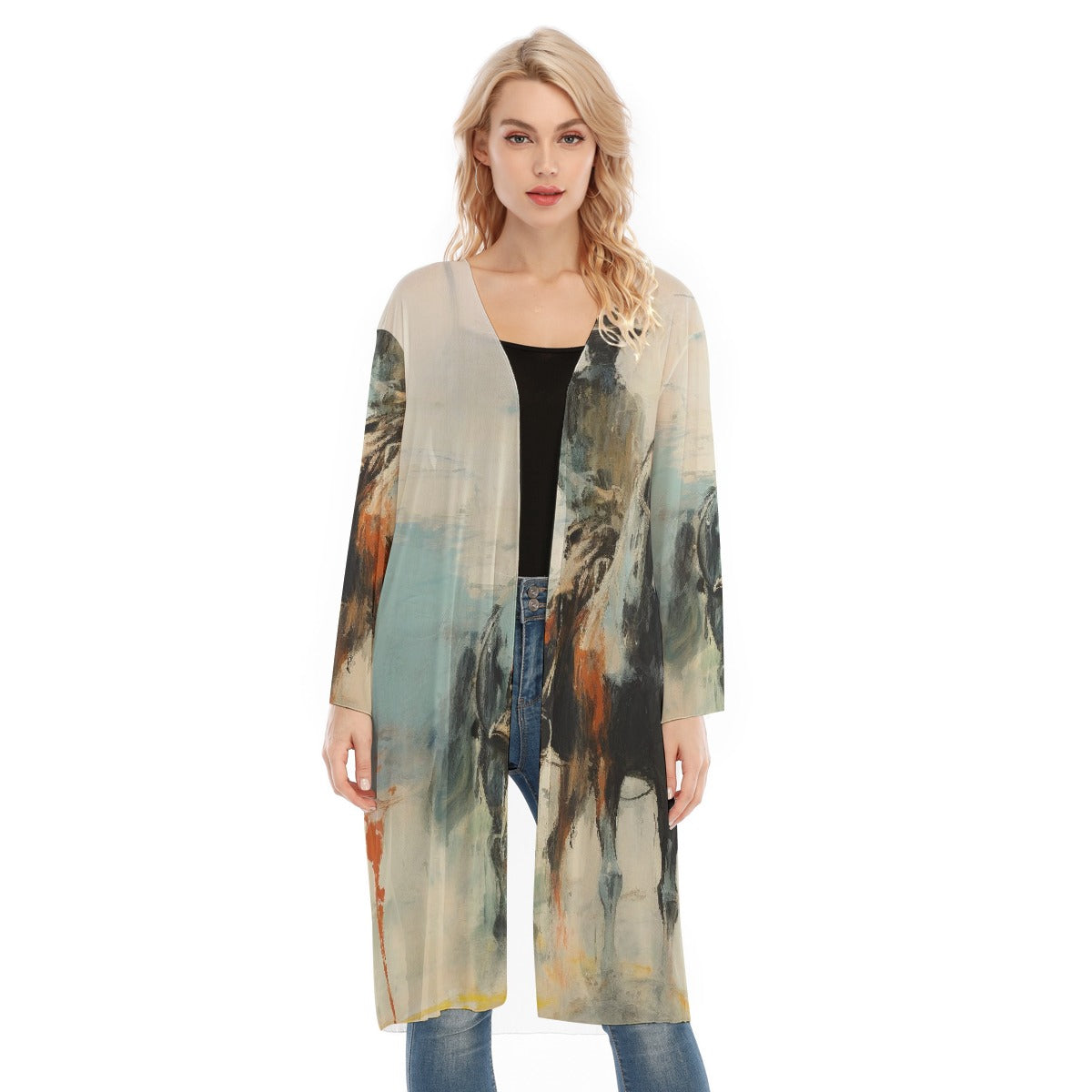 All- Over Print Women's Long Sleeve Mesh Cardigan