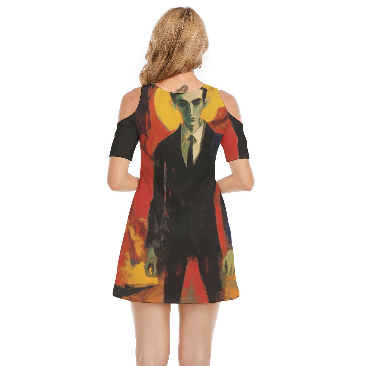 All-Over Print Women's Cold Shoulder Dress | 190GSM Cotton