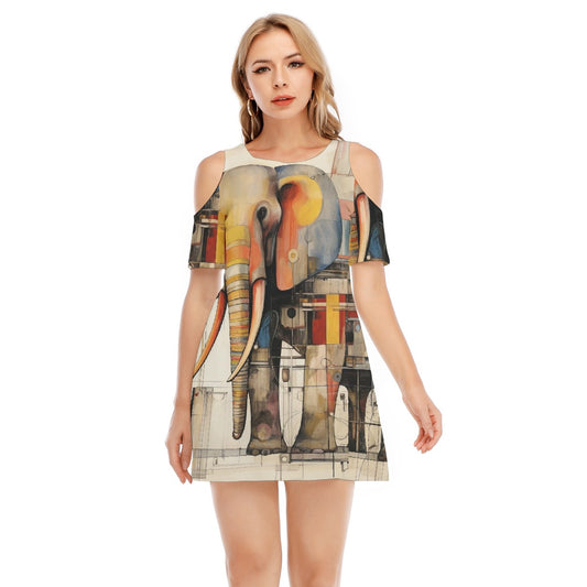 All-Over Print Women's Cold Shoulder Dress | 190GSM Cotton