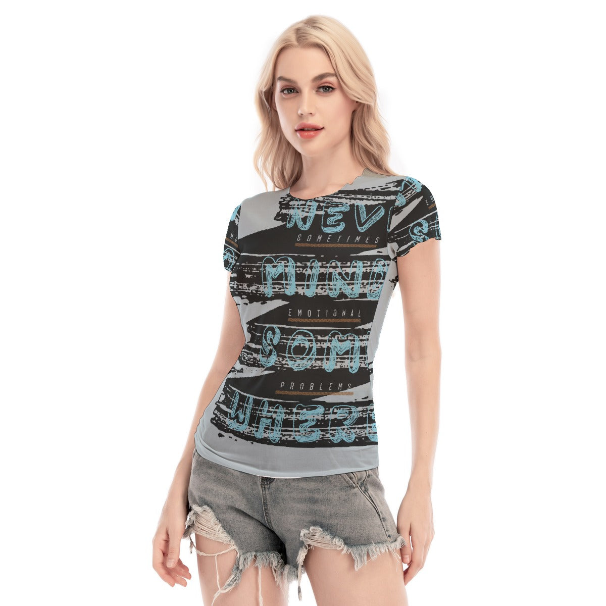 All-Over Print Women's Short Sleeve Mesh Blouse