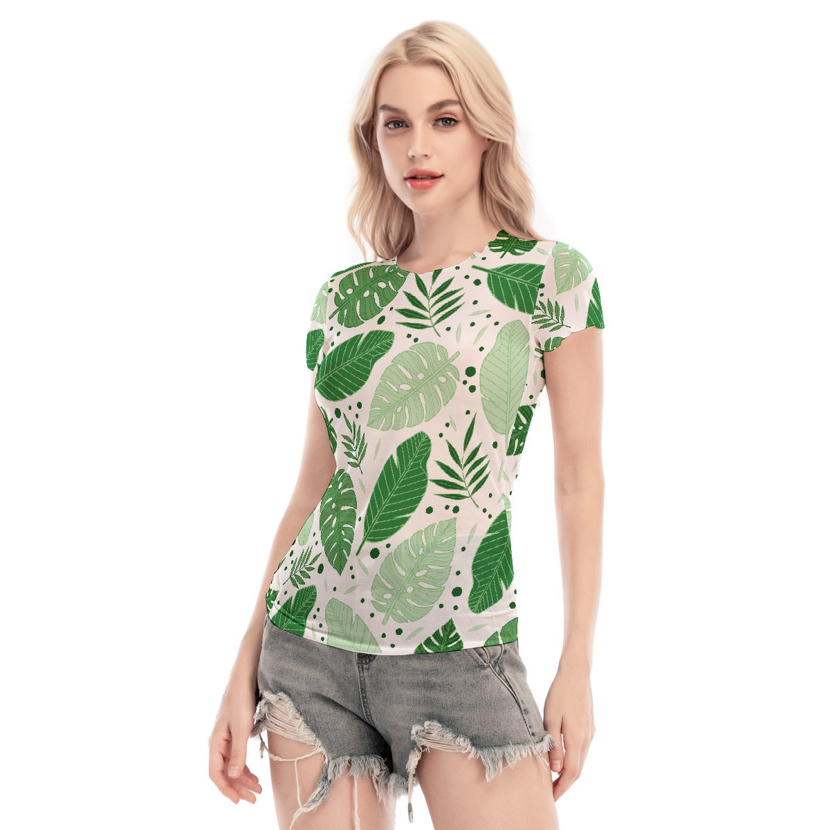 All-Over Print Women's Short Sleeve Mesh Blouse