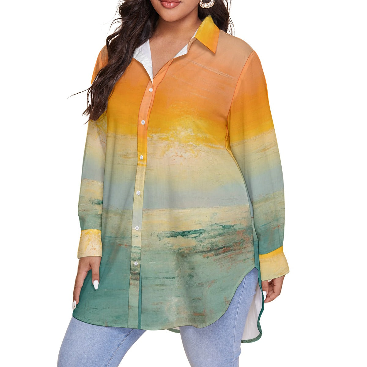 All-Over Print Women's Shirt With Long Sleeve(Plus Size)