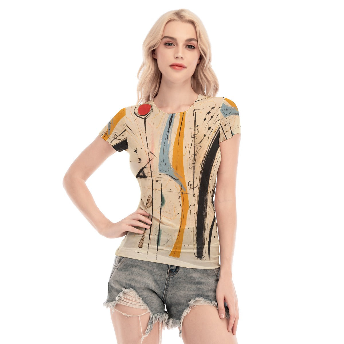 All-Over Print Women's Short Sleeve Mesh Blouse