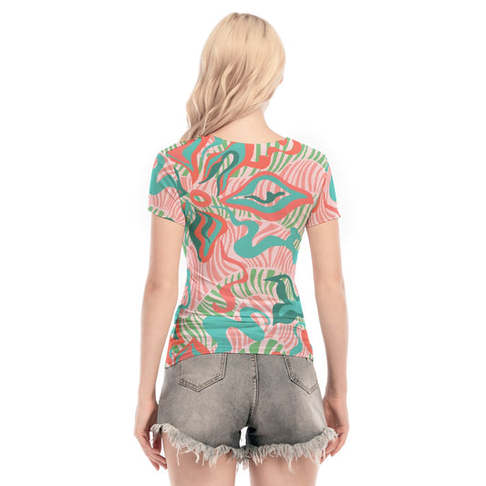 All-Over Print Women's Short Sleeve Mesh Blouse