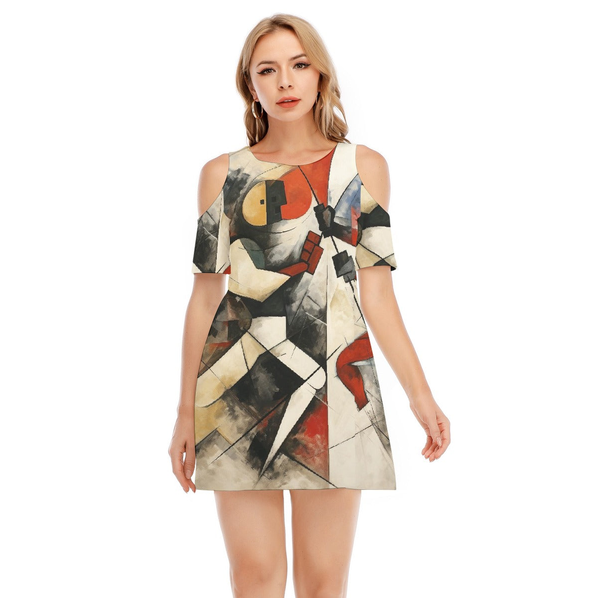 All-Over Print Women's Cold Shoulder Dress | 190GSM Cotton