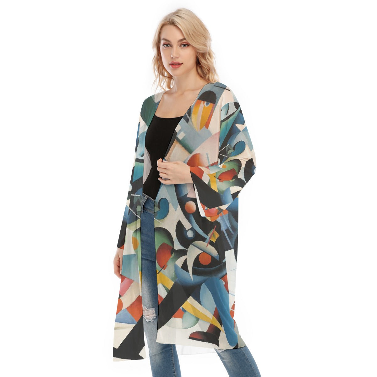 All- Over Print Women's Long Sleeve Mesh Cardigan