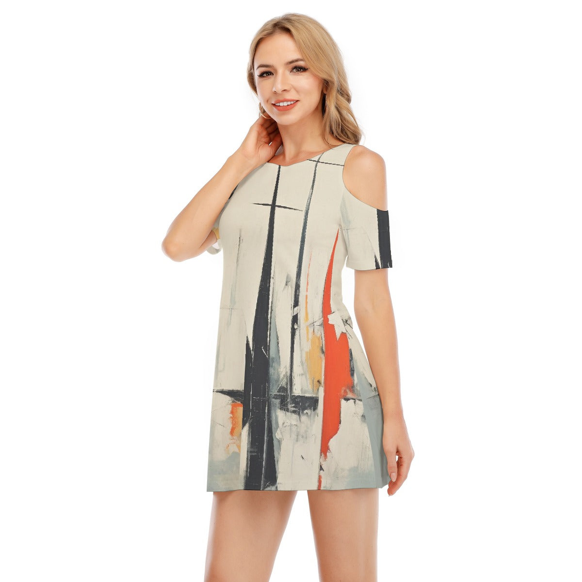 All-Over Print Women's Cold Shoulder Dress | 190GSM Cotton