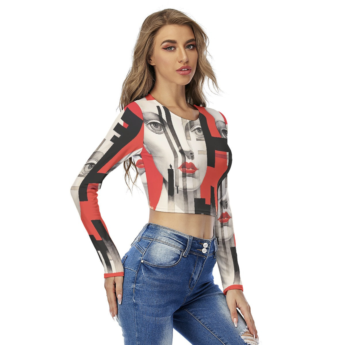 All-Over Print Women's Round Neck Crop Top T-Shirt