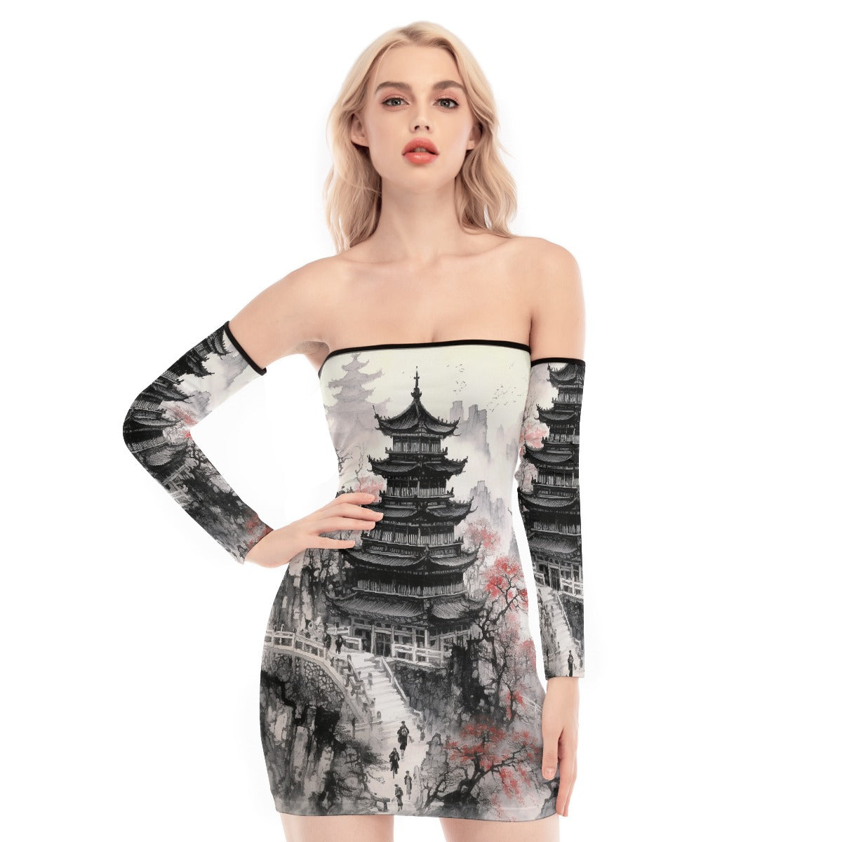 All-Over Print Women's Off-shoulder Back Lace-up Dress