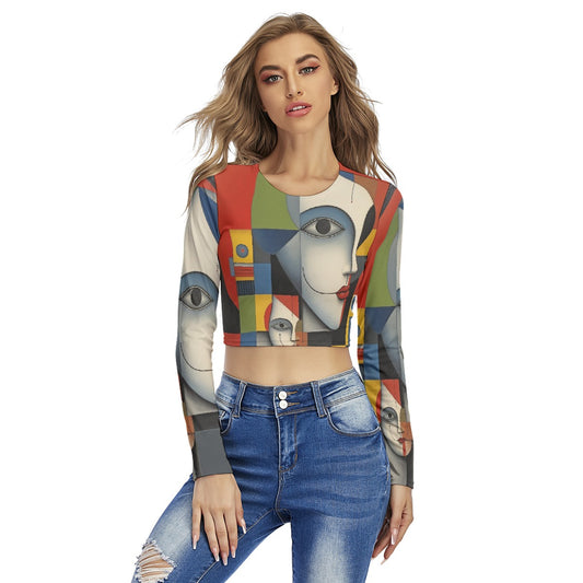 All-Over Print Women's Round Neck Crop Top T-Shirt