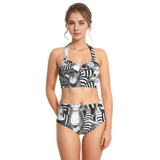 All-Over Print Women's Swimsuit Set With Halter