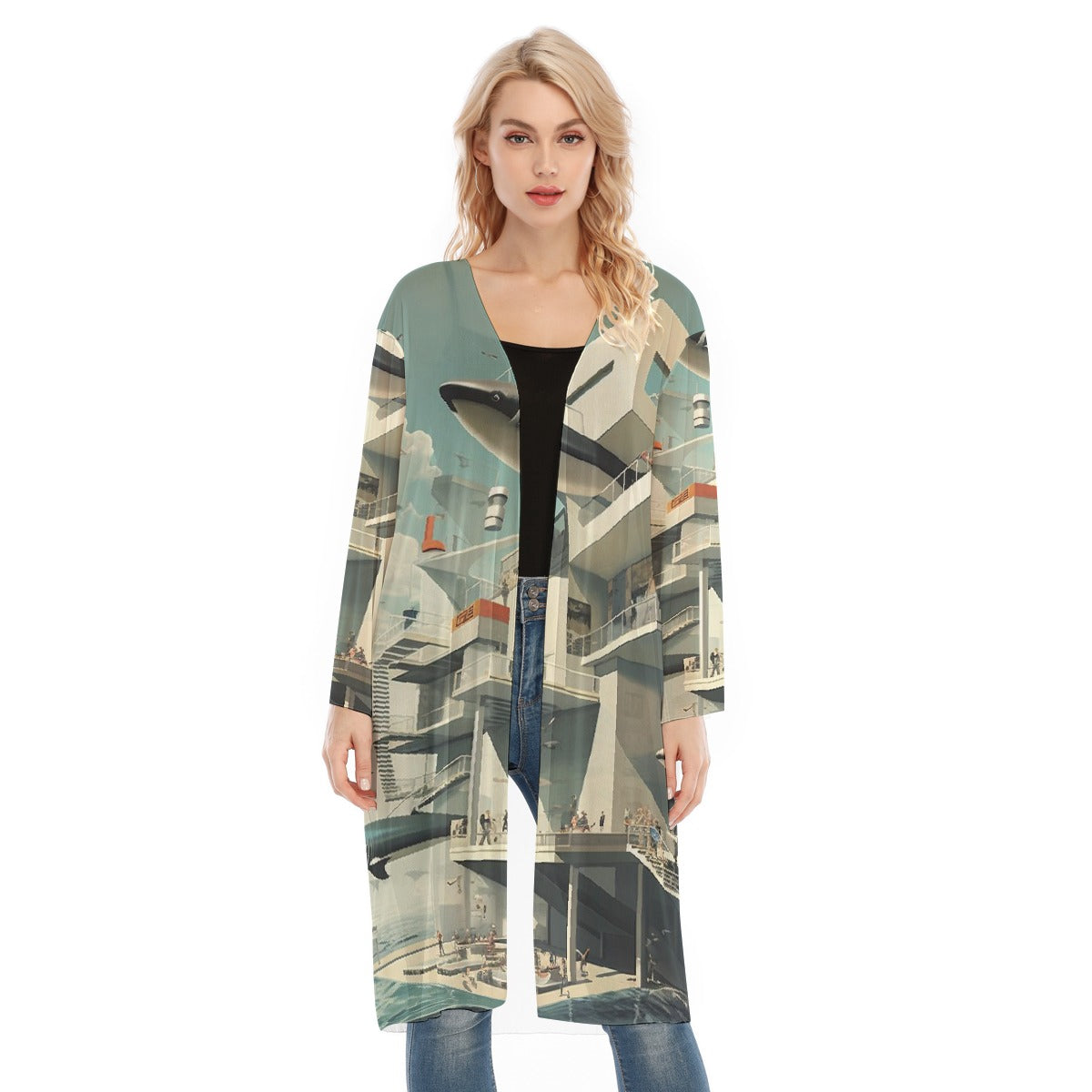 All- Over Print Women's Long Sleeve Mesh Cardigan