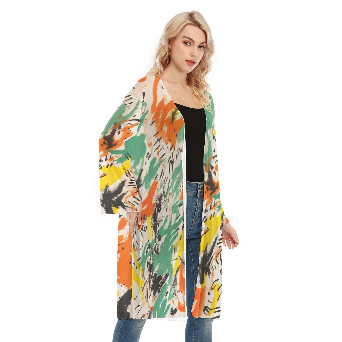 All- Over Print Women's Long Sleeve Mesh Cardigan