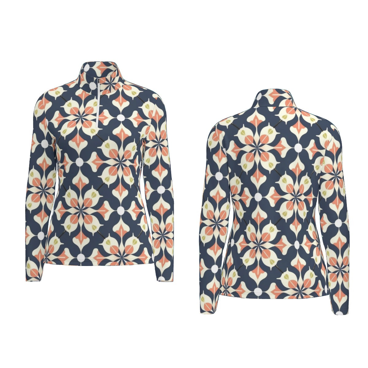 All-Over Print Women's Sports Collar Jersey With Long Sleeve