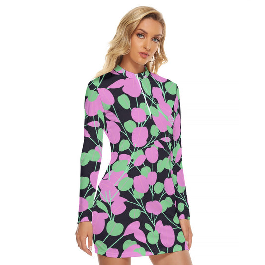 All-Over Print Women's Zip Front Tight Dress