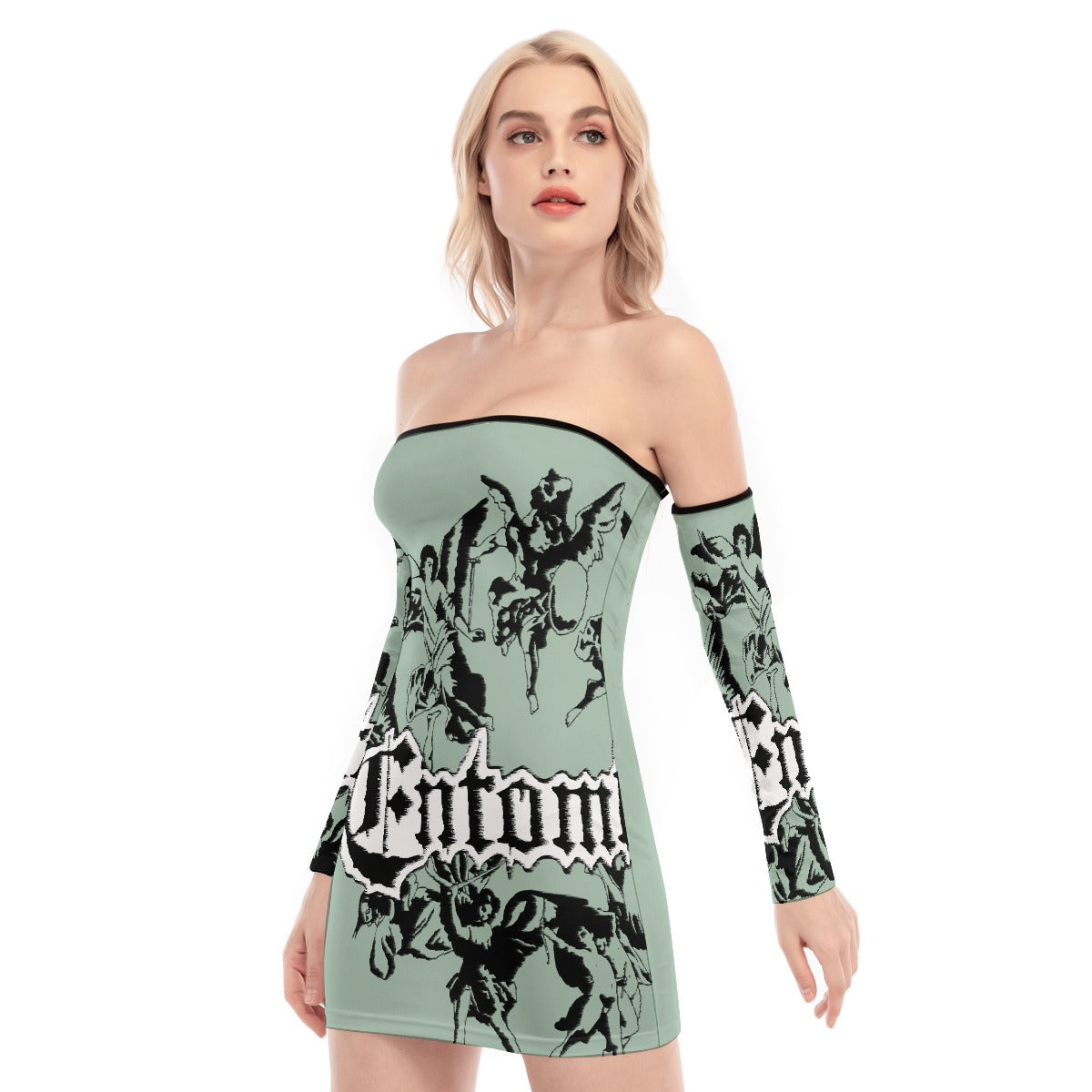 All-Over Print Women's Off-shoulder Back Lace-up Dress