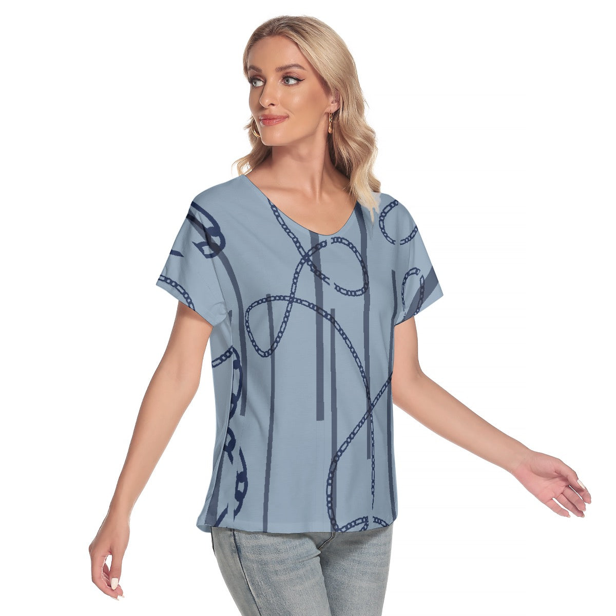 All-Over Print Women's Loose V-neck Short Sleeve T-shirt