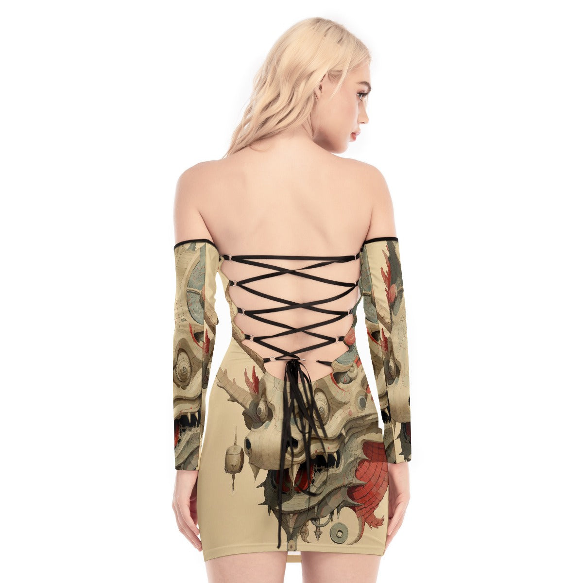 All-Over Print Women's Off-shoulder Back Lace-up Dress