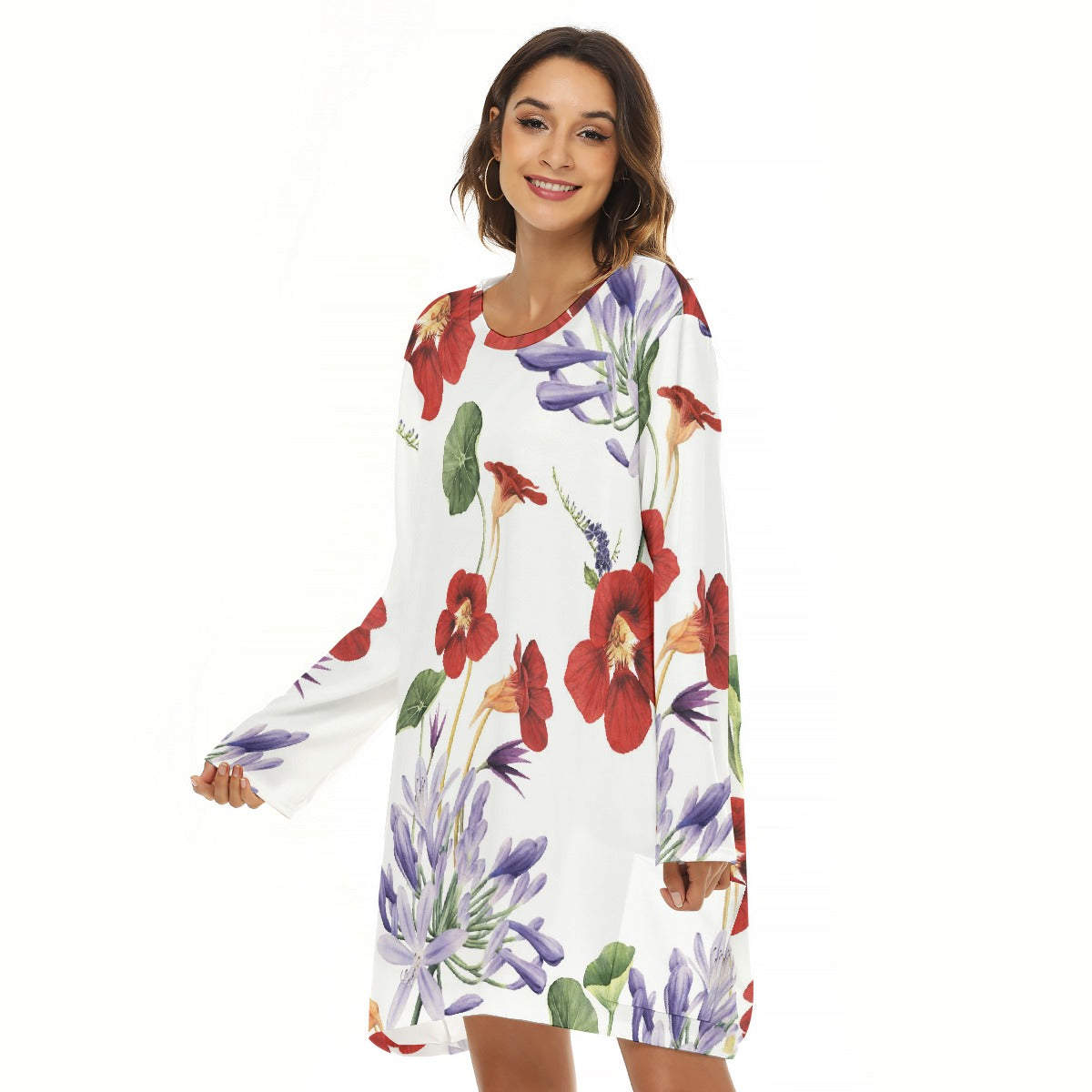 All-Over Print  Women's Loose Crew Neck Dress