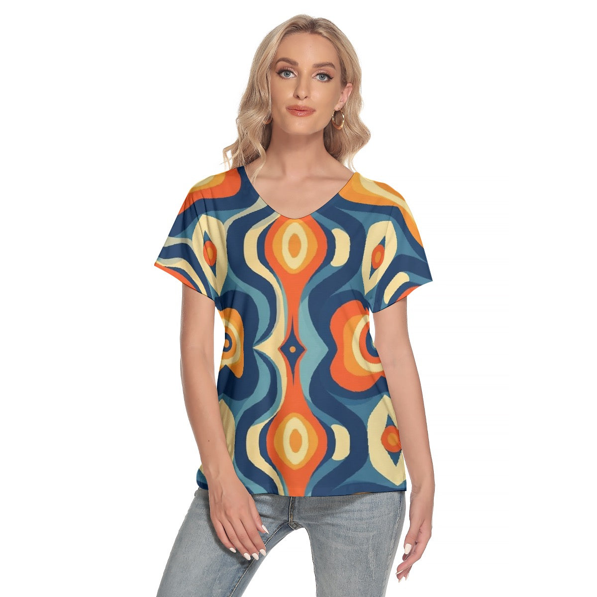 All-Over Print Women's Loose V-neck Short Sleeve T-shirt