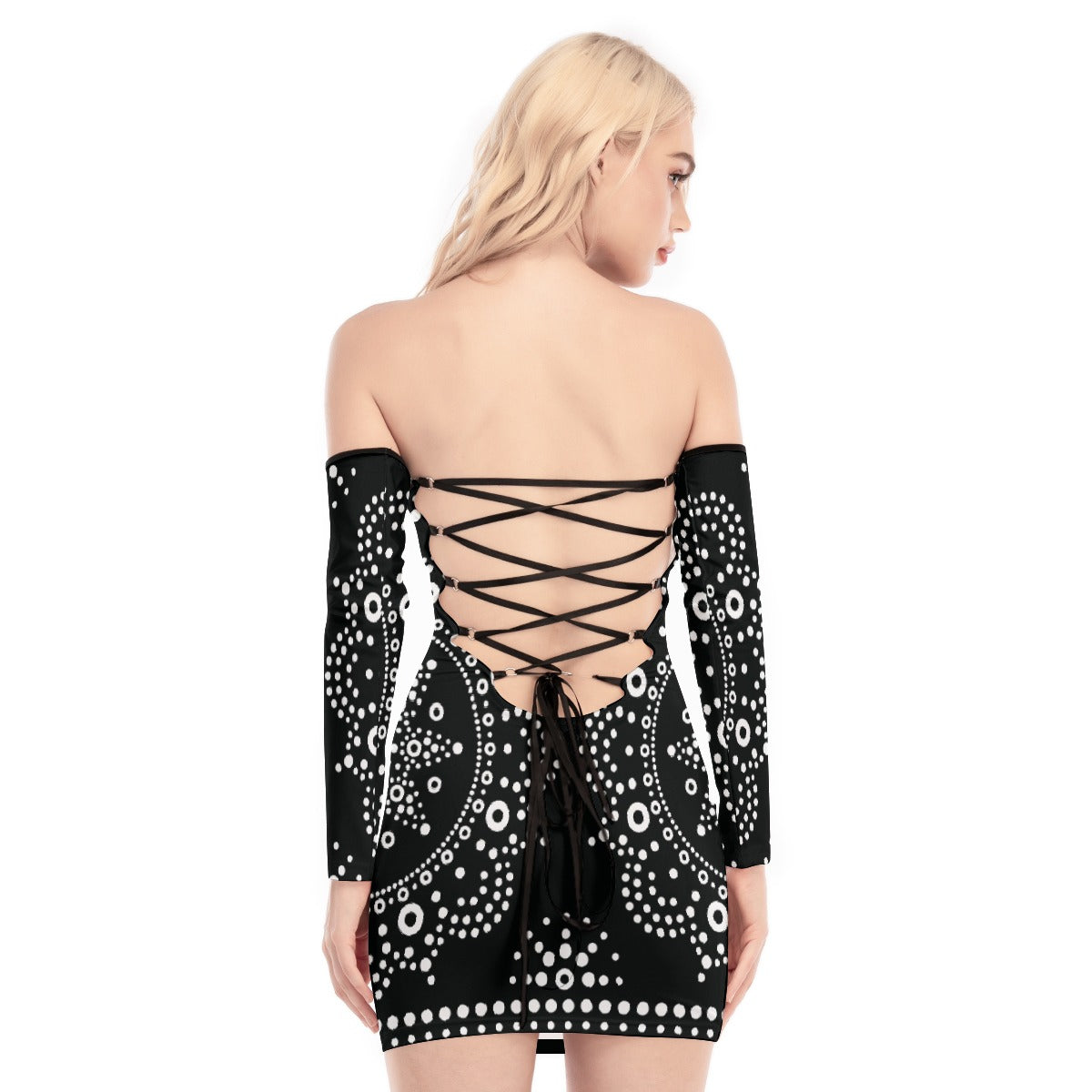 All-Over Print Women's Off-shoulder Back Lace-up Dress