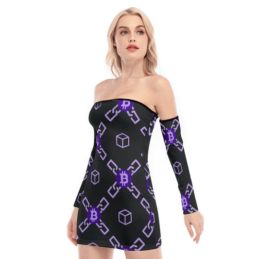 All-Over Print Women's Off-shoulder Back Lace-up Dress