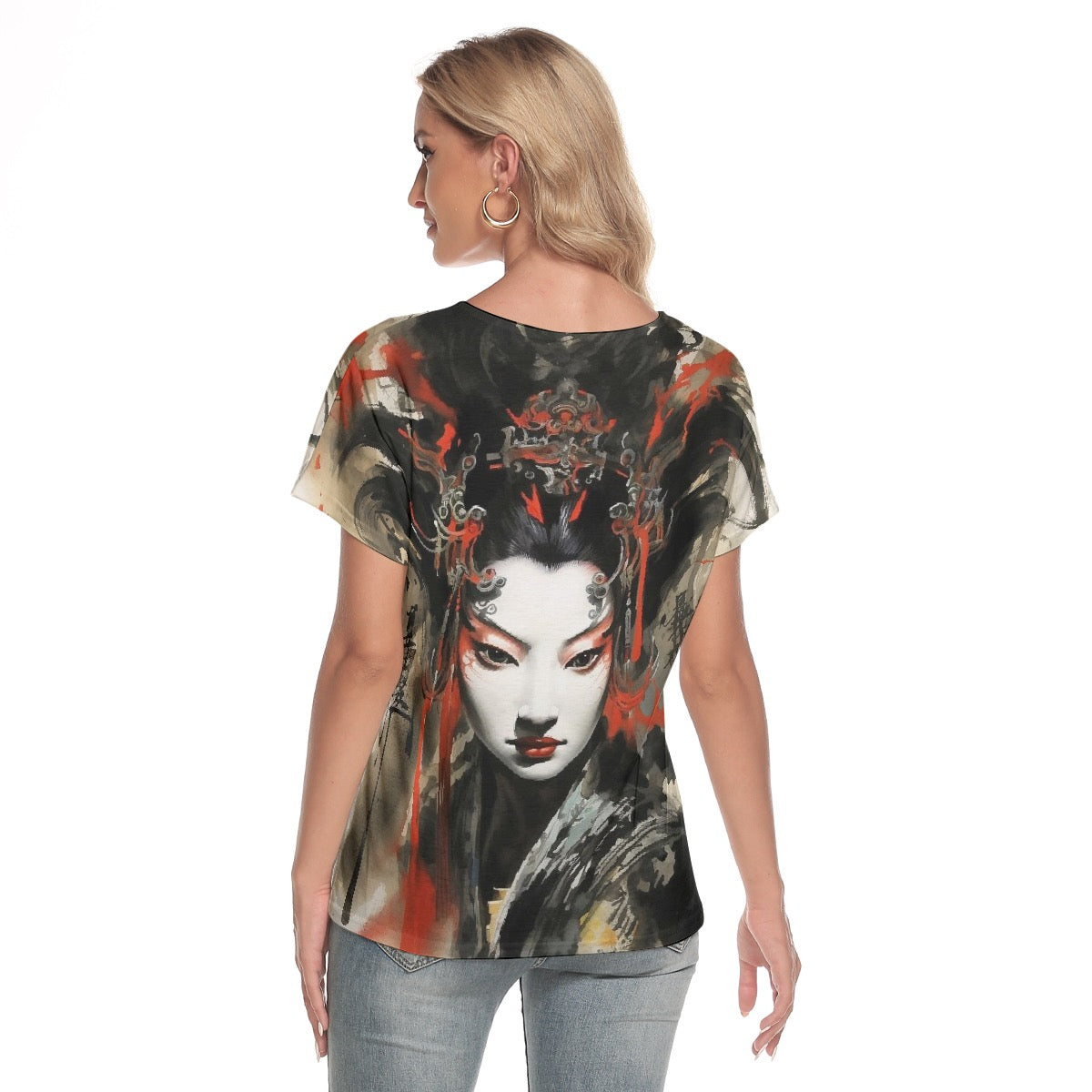 All-Over Print Women's Loose V-neck Short Sleeve T-shirt