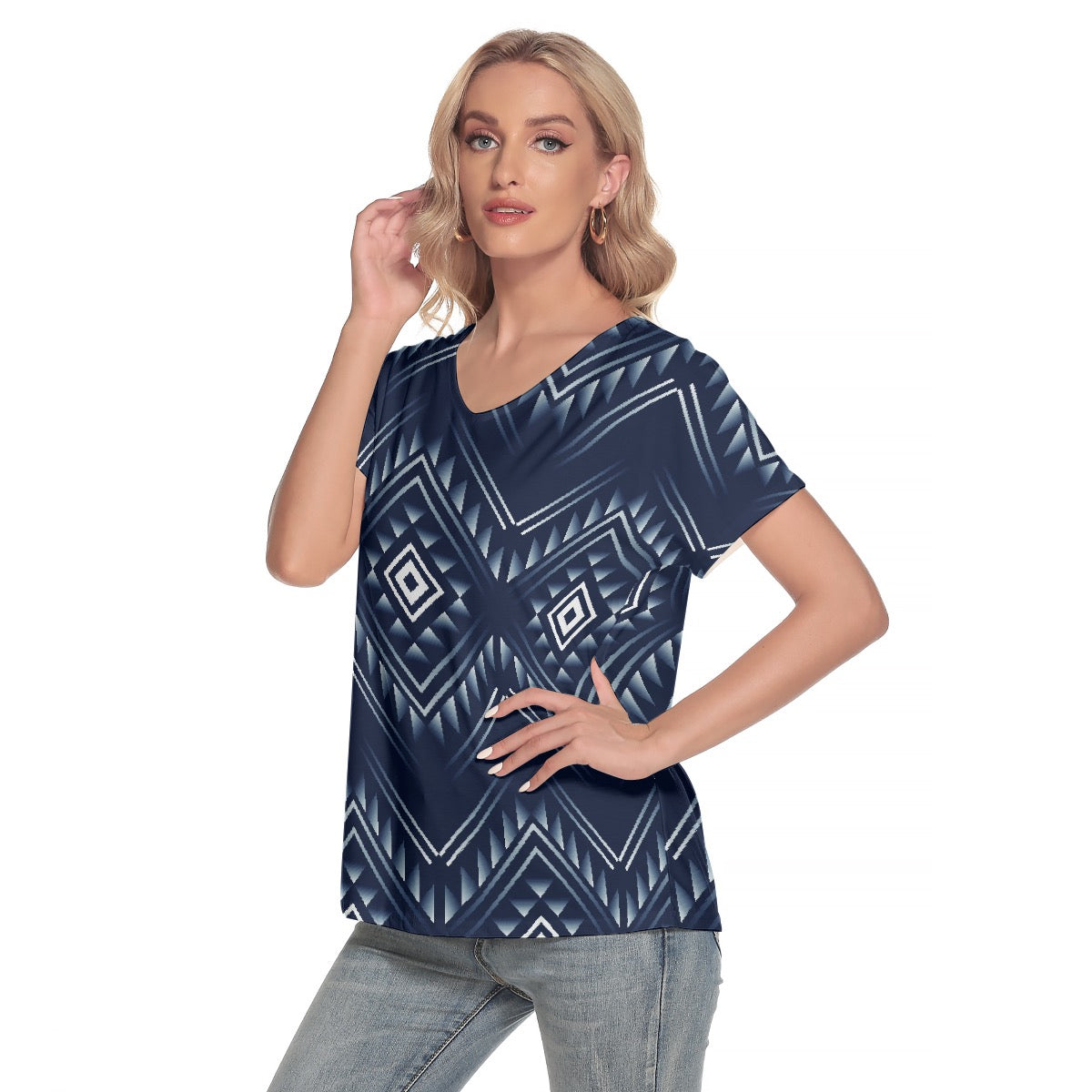 All-Over Print Women's Loose V-neck Short Sleeve T-shirt