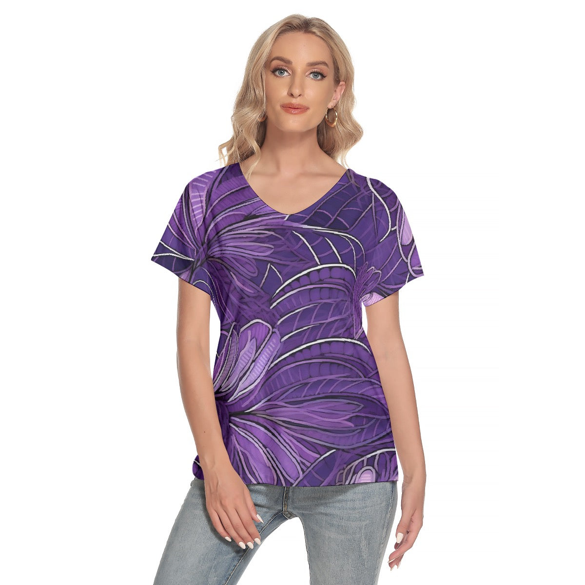 All-Over Print Women's Loose V-neck Short Sleeve T-shirt