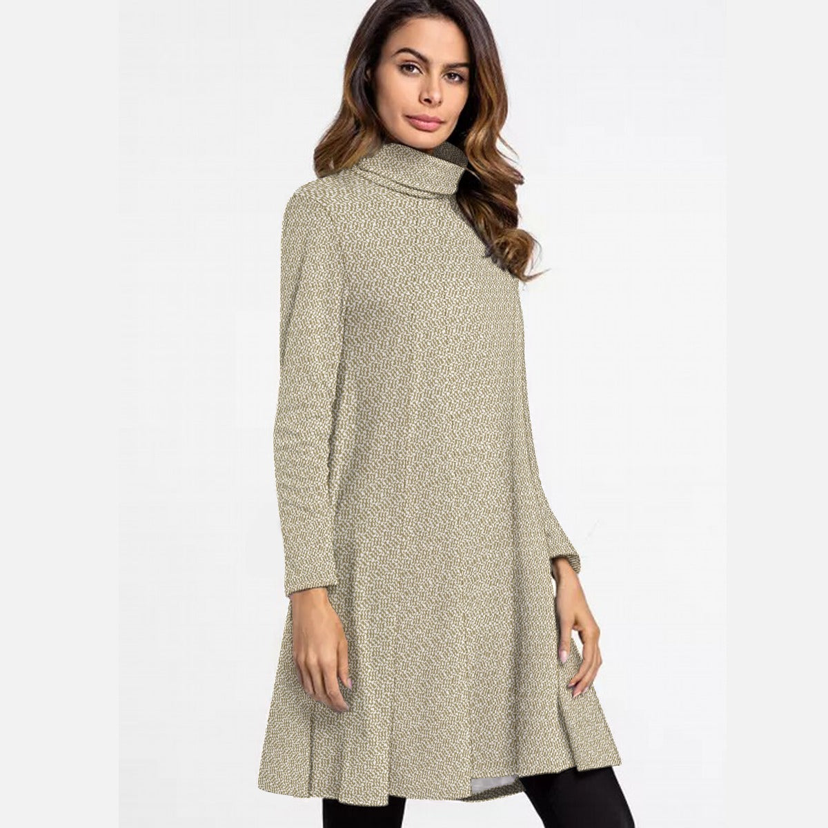 All-Over Print Women's High Neck Dress With Long Sleeve