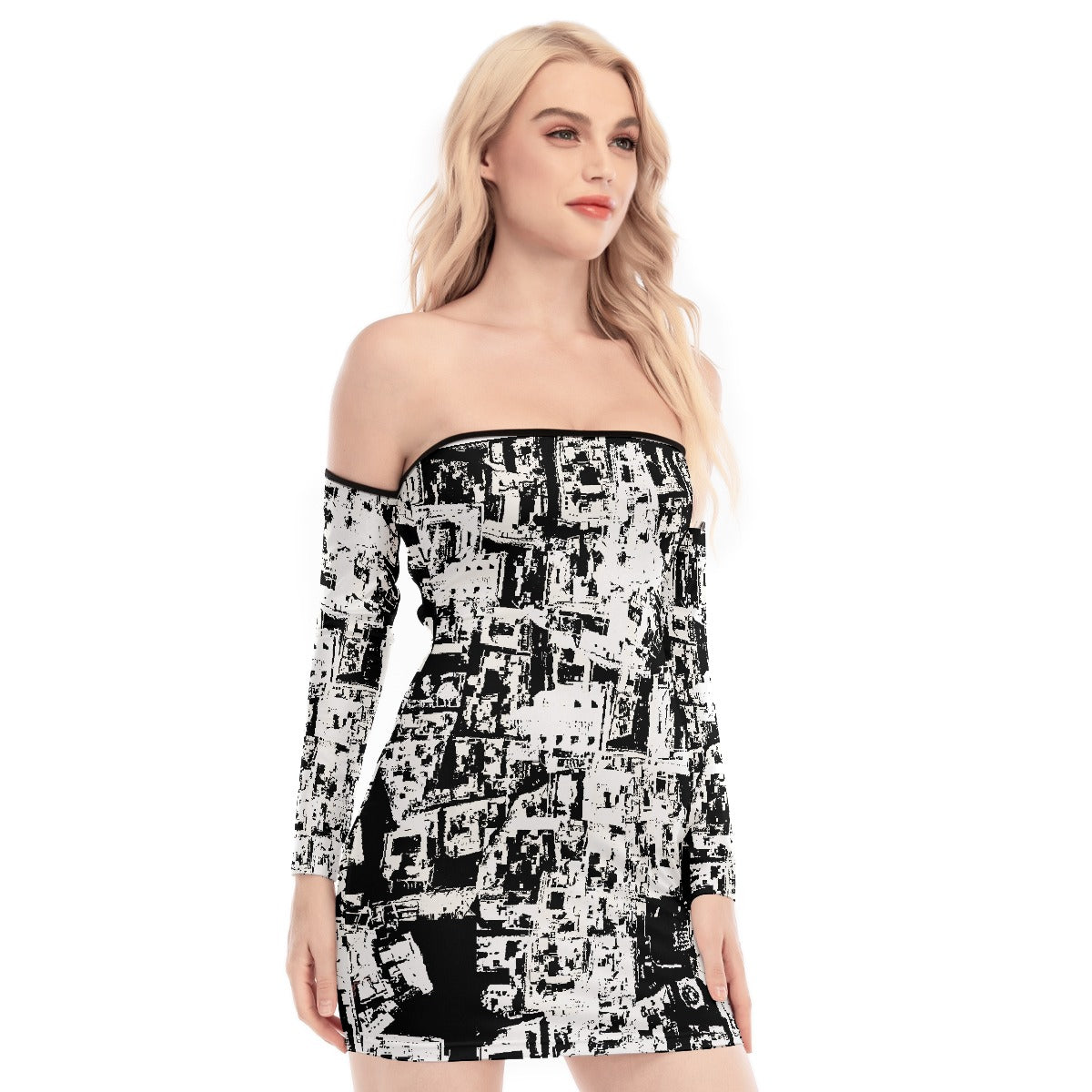 All-Over Print Women's Off-shoulder Back Lace-up Dress