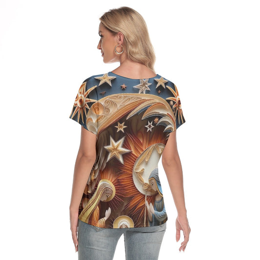 All-Over Print Women's Loose V-neck Short Sleeve T-shirt