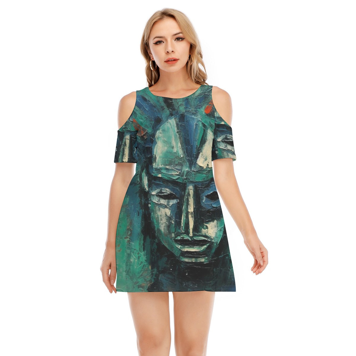 All-Over Print Women's Cold Shoulder Dress | 190GSM Cotton