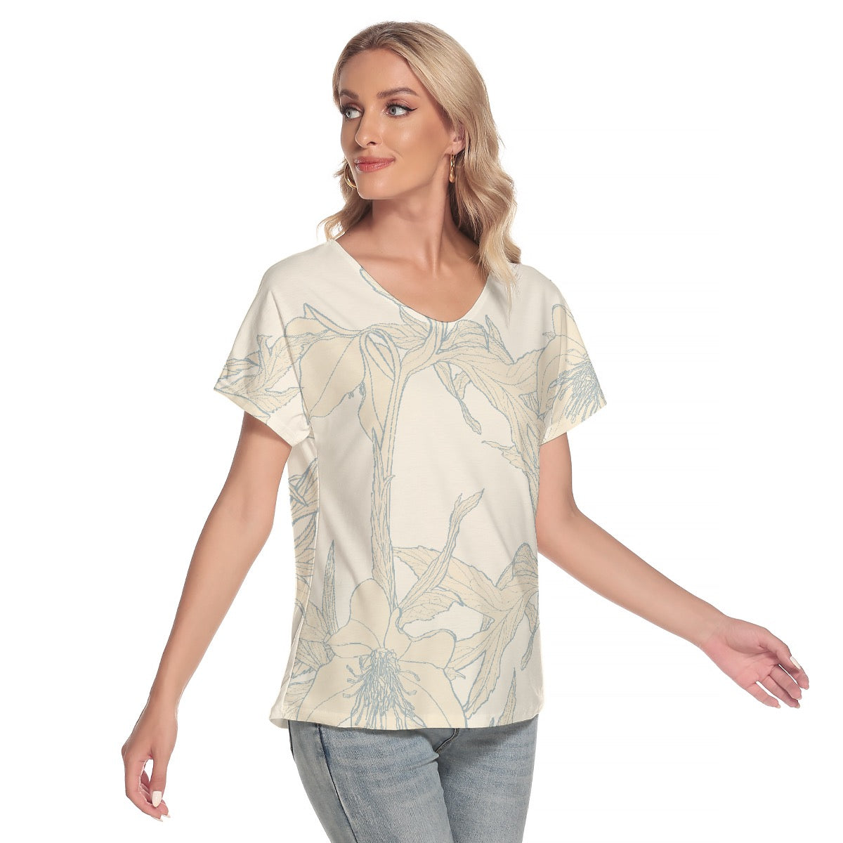 All-Over Print Women's Loose V-neck Short Sleeve T-shirt