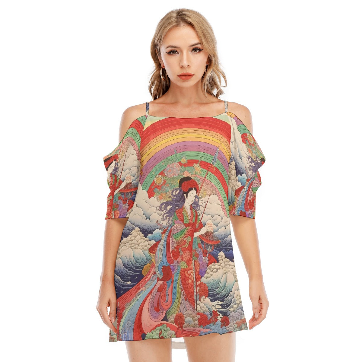 All-Over Print Women's Off-shoulder Cami Dress