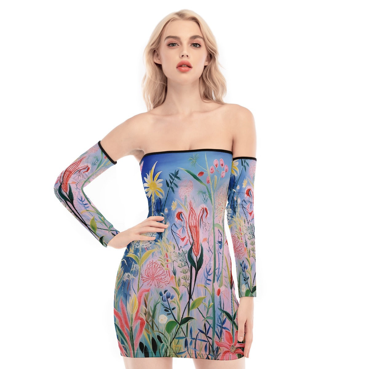 All-Over Print Women's Off-shoulder Back Lace-up Dress