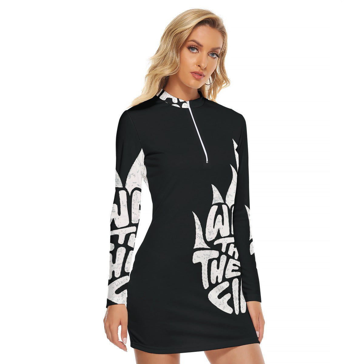 All-Over Print Women's Zip Front Tight Dress