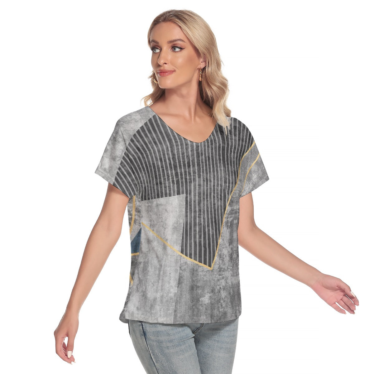 All-Over Print Women's Loose V-neck Short Sleeve T-shirt