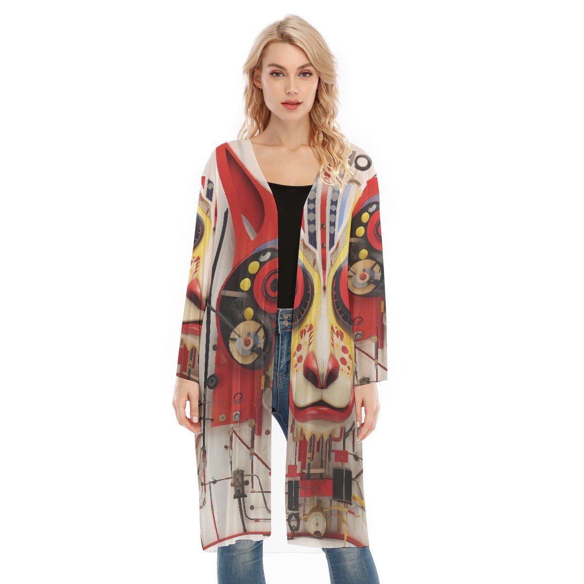 All- Over Print Women's Long Sleeve Mesh Cardigan