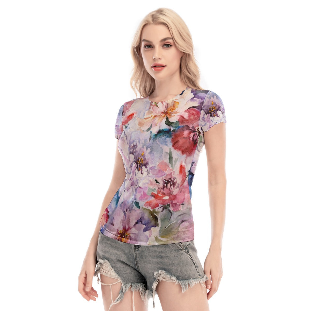 All-Over Print Women's Short Sleeve Mesh Blouse