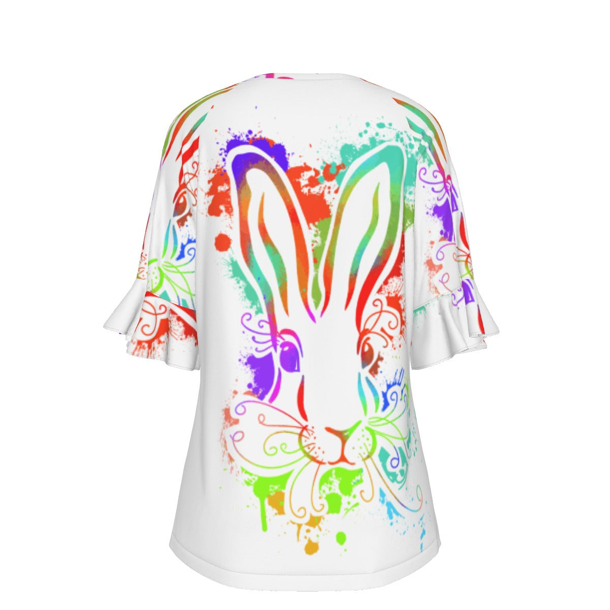 All-Over Print V-neck Women's T-shirt With Bell Sleeve