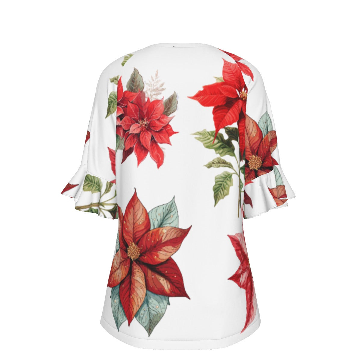 All-Over Print V-neck Women's T-shirt With Bell Sleeve