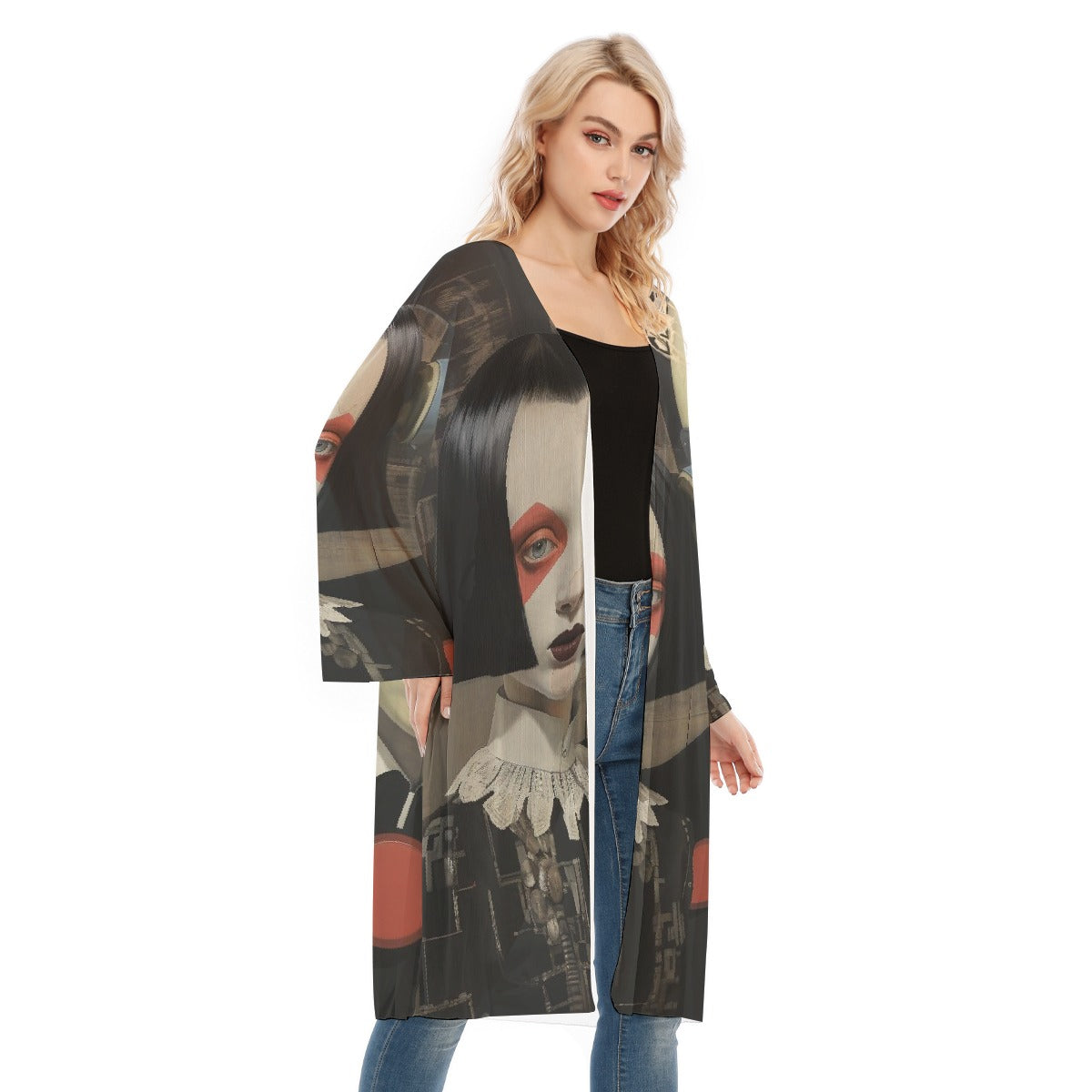 All- Over Print Women's Long Sleeve Mesh Cardigan