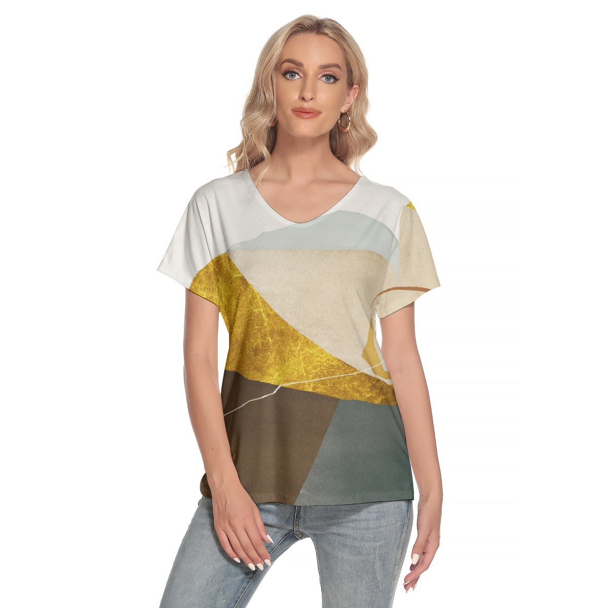 All-Over Print Women's Loose V-neck Short Sleeve T-shirt