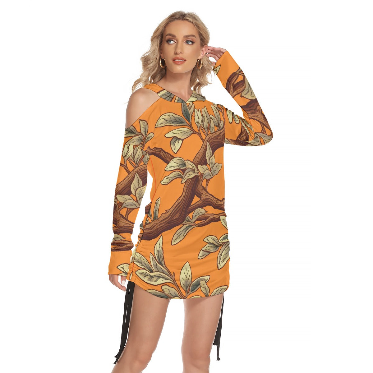 All-Over Print Women's One-shoulder Dress With Waist Shirring