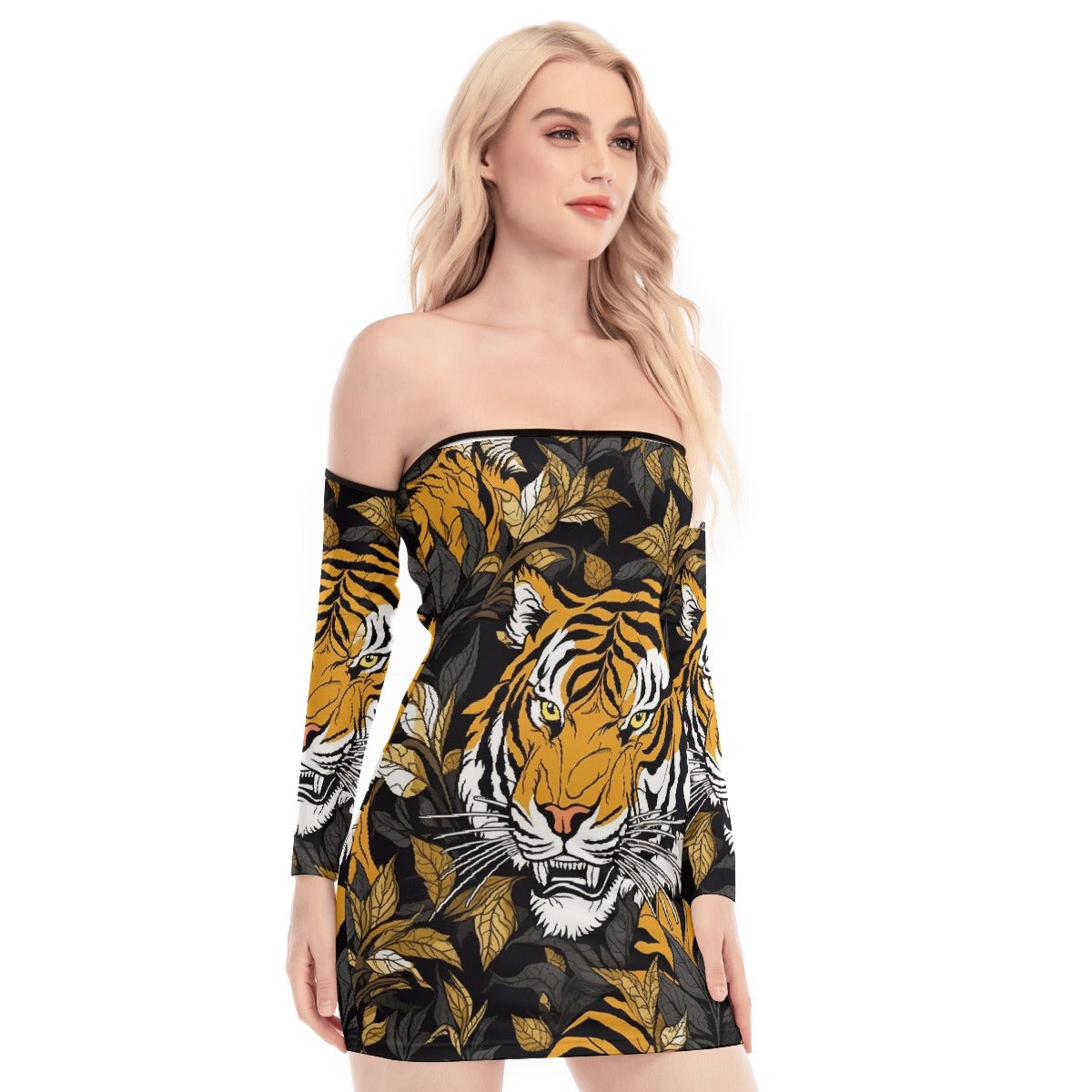 All-Over Print Women's Off-shoulder Back Lace-up Dress