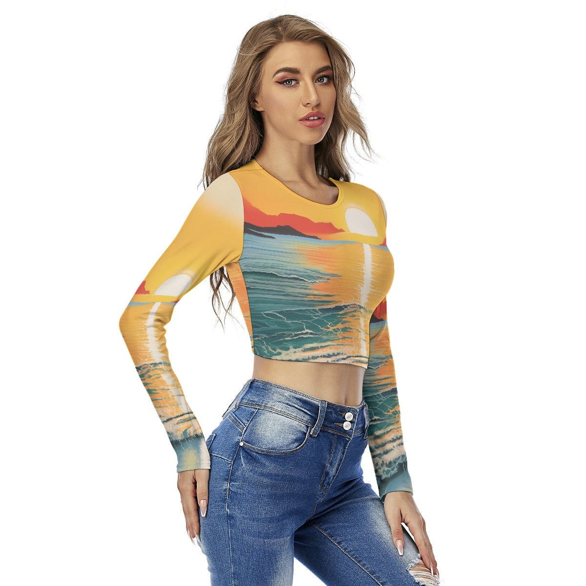 All-Over Print Women's Round Neck Crop Top T-Shirt