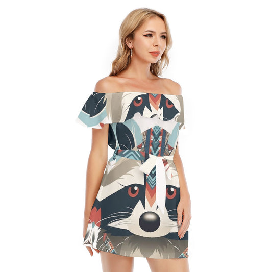 All-Over Print Women's Off-shoulder Dress With Ruffle